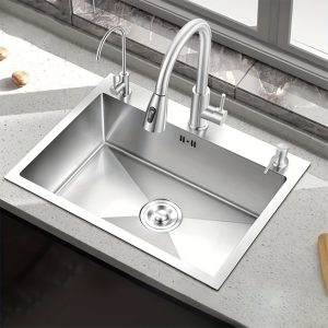 Stainless Steel Triple-Hole Kitchen Sink Basin with Drain Basket - Large Capacity, 19.68